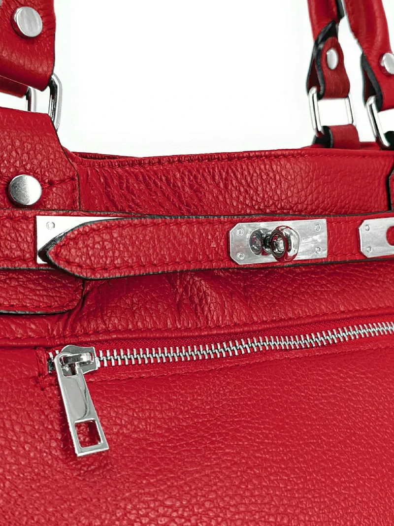 Sac cabas en cuir grainé JANET SILVER Rouge garance