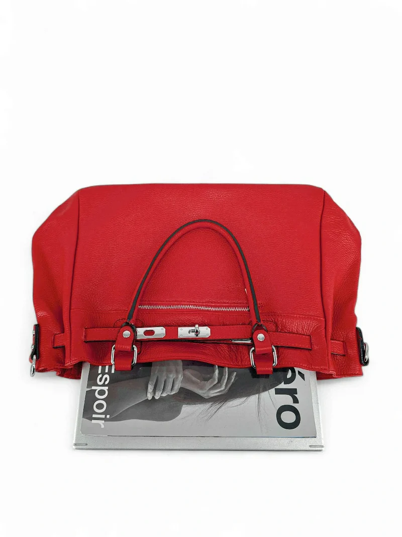 Sac cabas en cuir grainé JANET SILVER Rouge garance