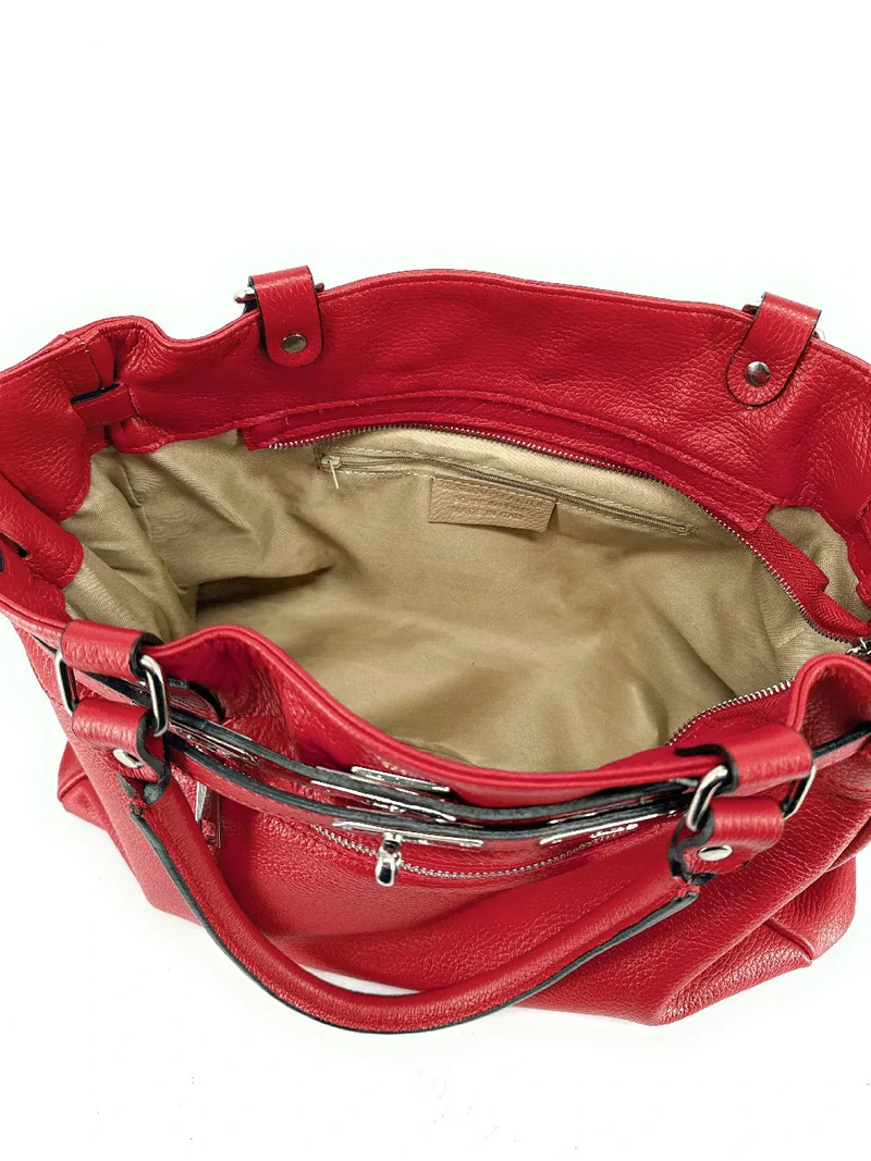 Sac cabas en cuir grainé JANET SILVER Rouge garance
