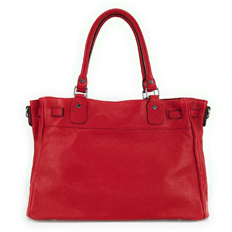 Sac cabas en cuir grainé JANET SILVER Rouge garance