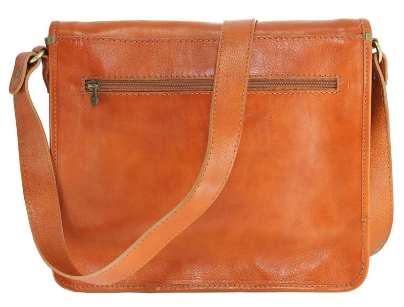 Sac besace messager en cuir lisse RIGA Cognac