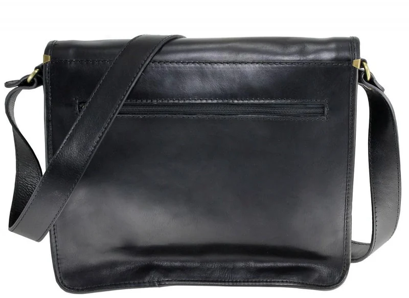 Sac besace messager en cuir lisse RIGA Noir