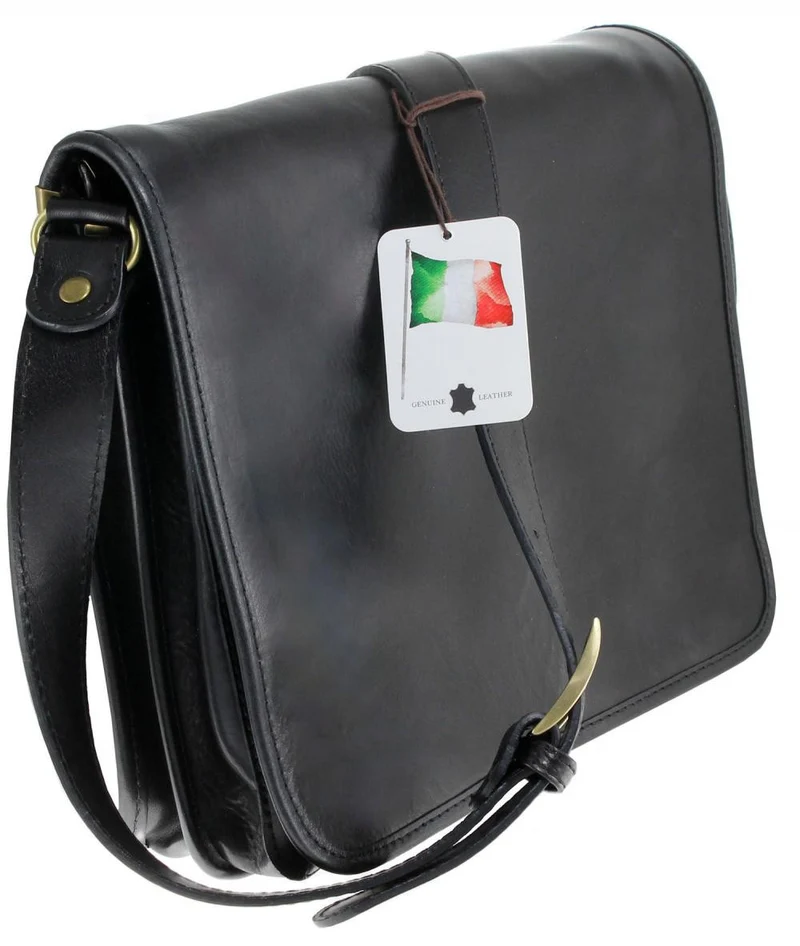 Sac besace messager en cuir lisse RIGA Noir
