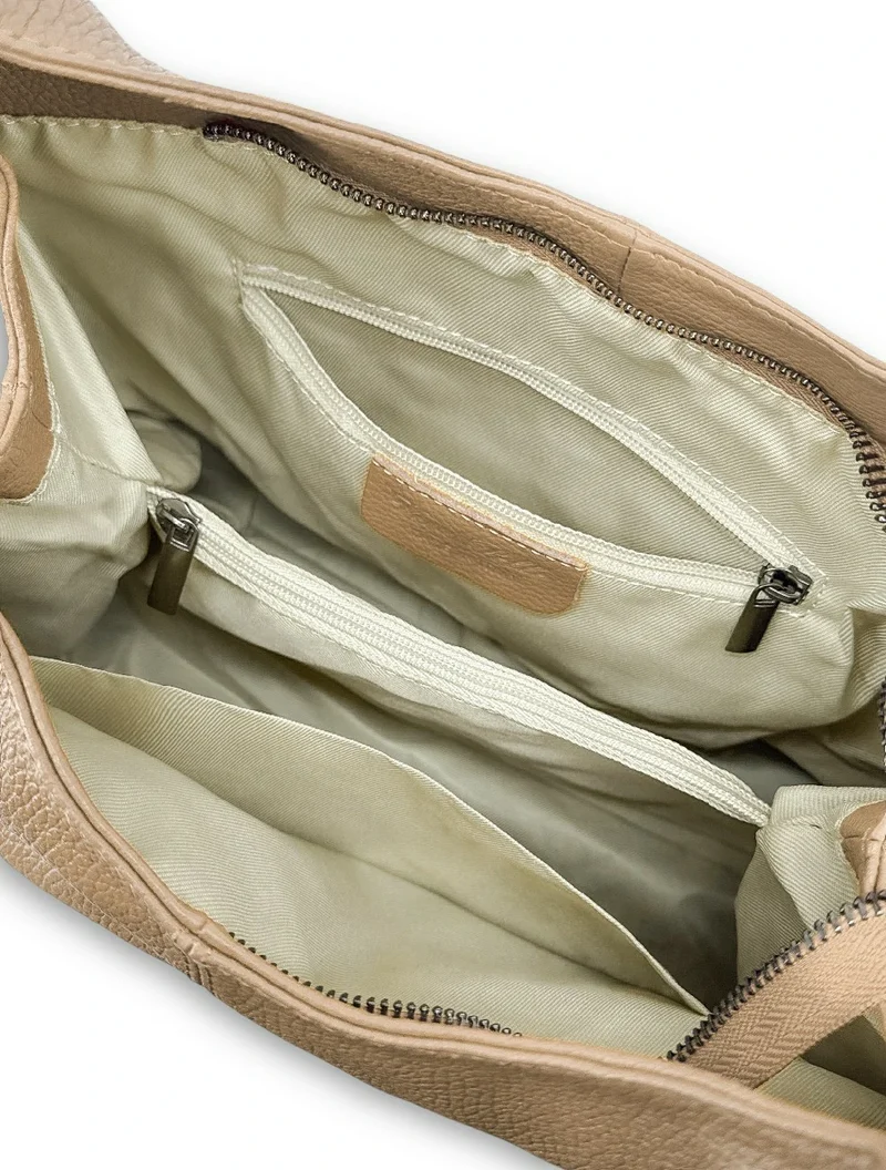 Sac porté épaule en cuir grainé BOSTON Taupe