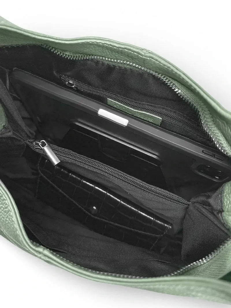 Sac porté épaule en cuir grainé BOSTON Vert amande