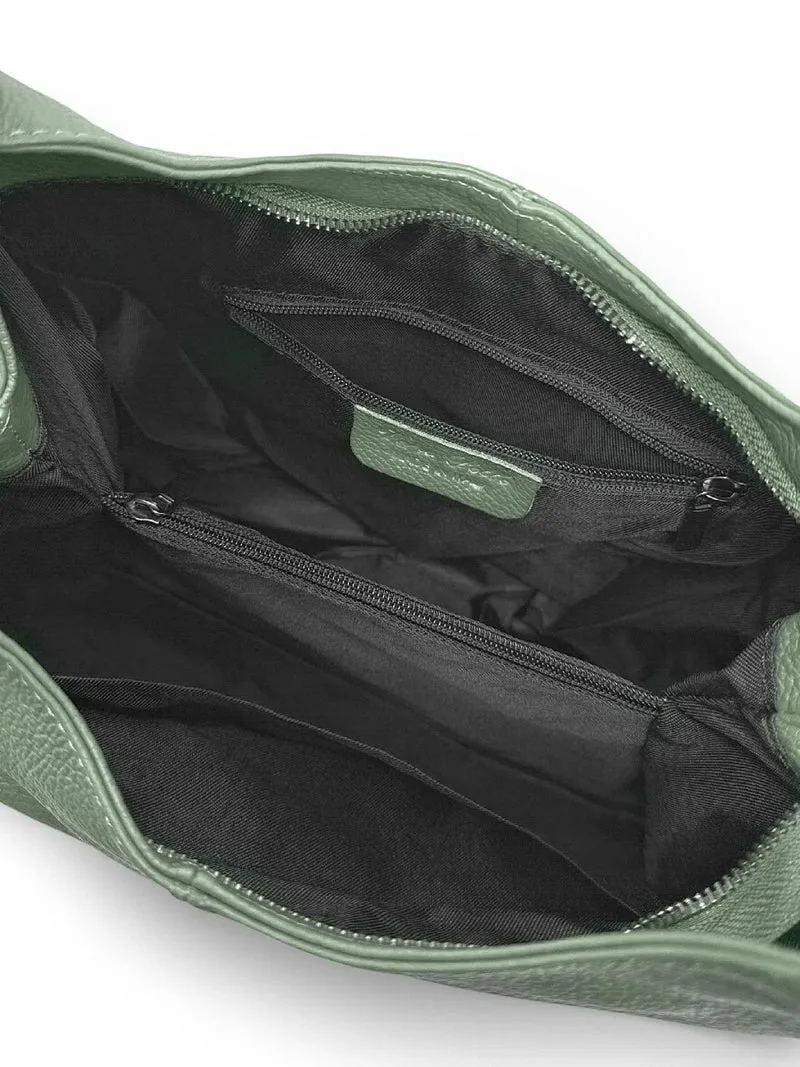 Sac porté épaule en cuir grainé BOSTON Vert amande