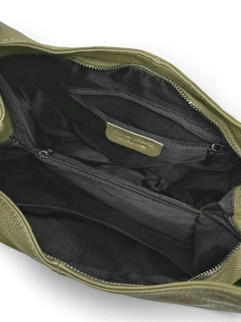 Sac porté épaule en cuir grainé BOSTON Kaki