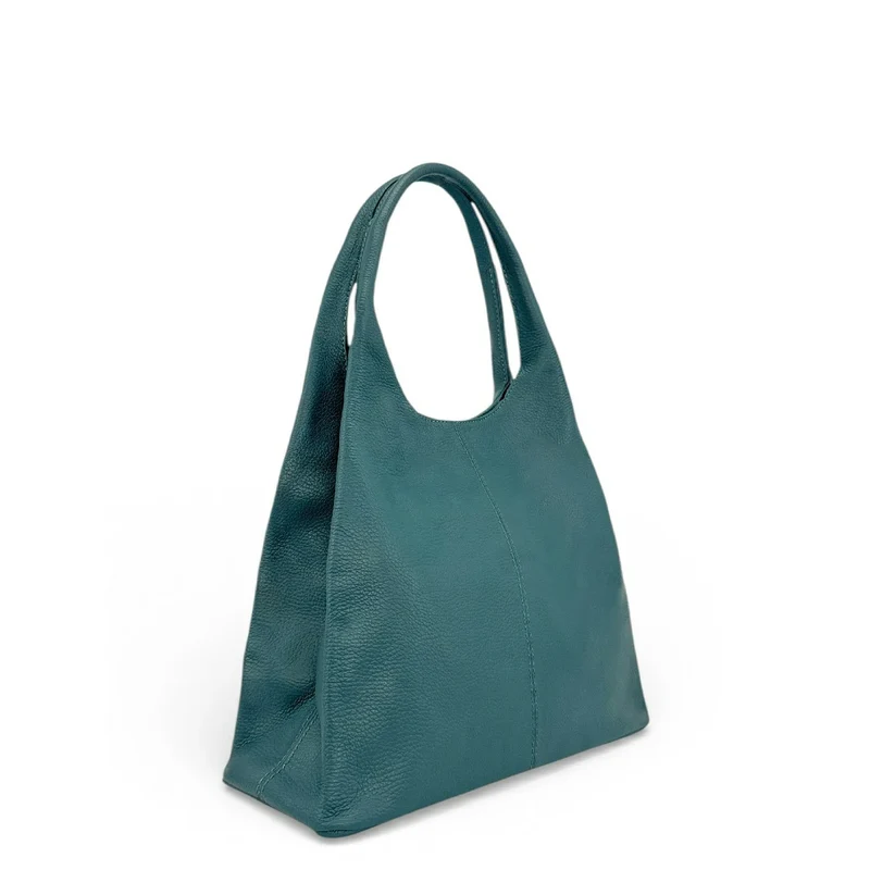 Sac à main en cuir grainé BOSTON Bleu vert canard