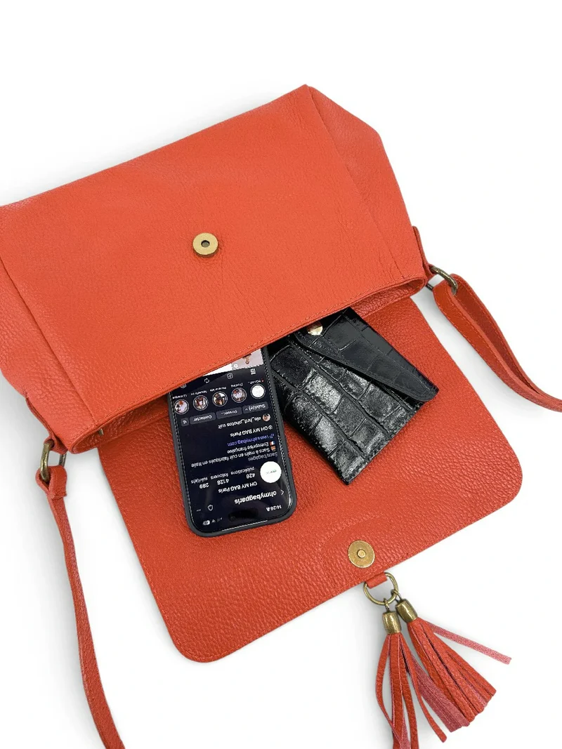 Sac bandoulière en cuir grainé SAIGON Orange