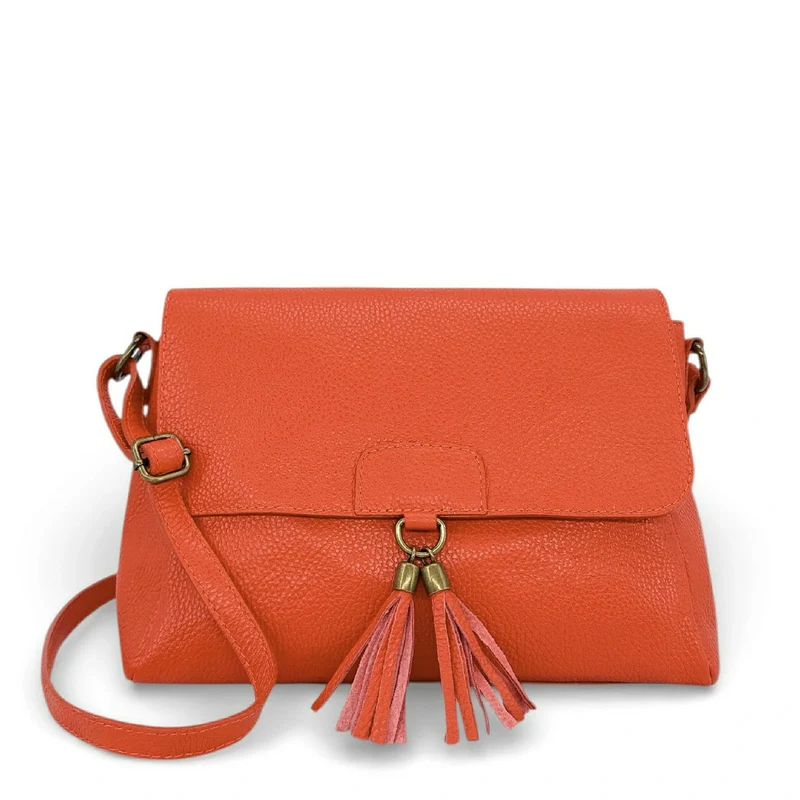 Sac bandoulière en cuir grainé SAIGON Orange