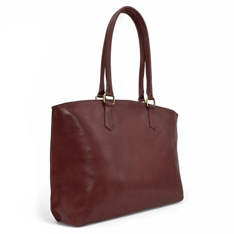 Grand sac cabas en cuir lisse GREENWICH Châtaigne