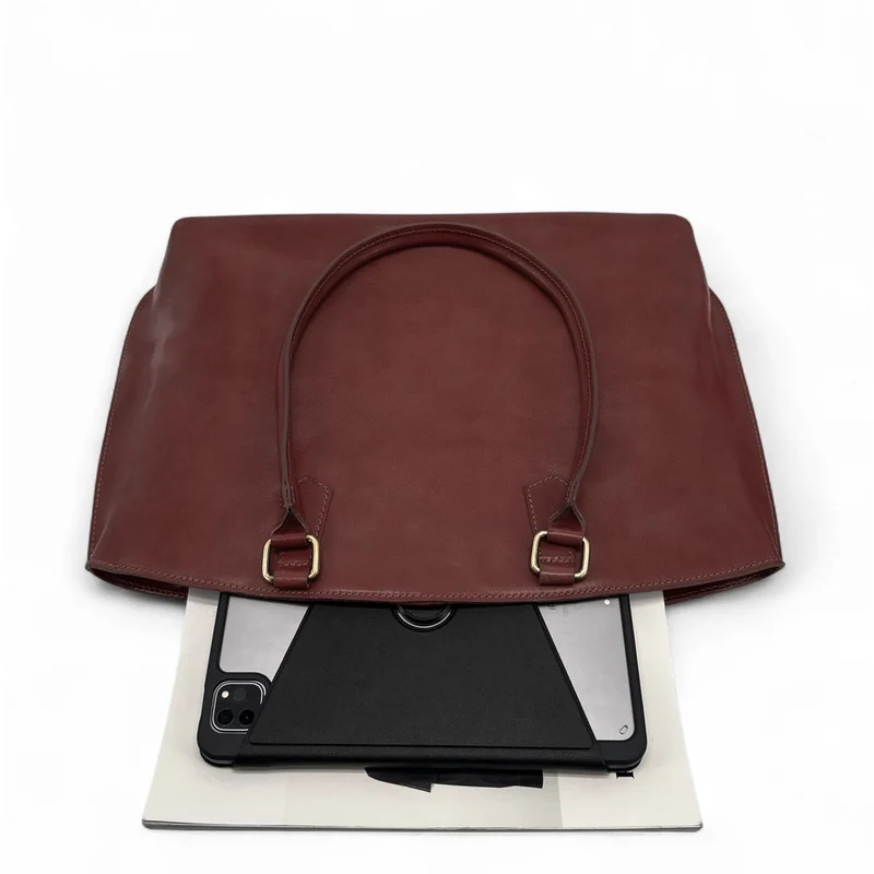 Grand sac cabas en cuir lisse GREENWICH Châtaigne