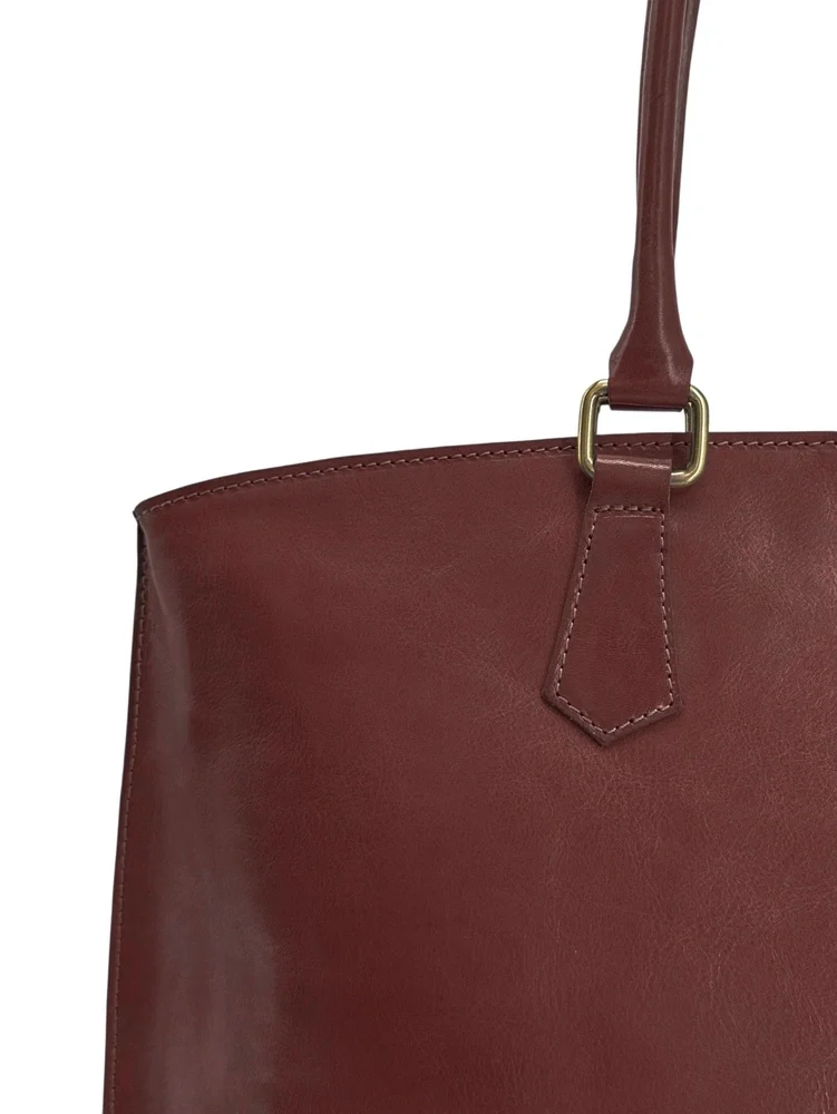 Grand sac cabas en cuir lisse GREENWICH Châtaigne