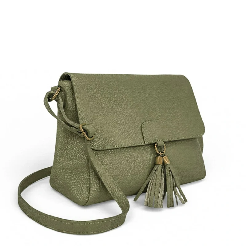 Sac bandoulière en cuir grainé SAIGON Kaki