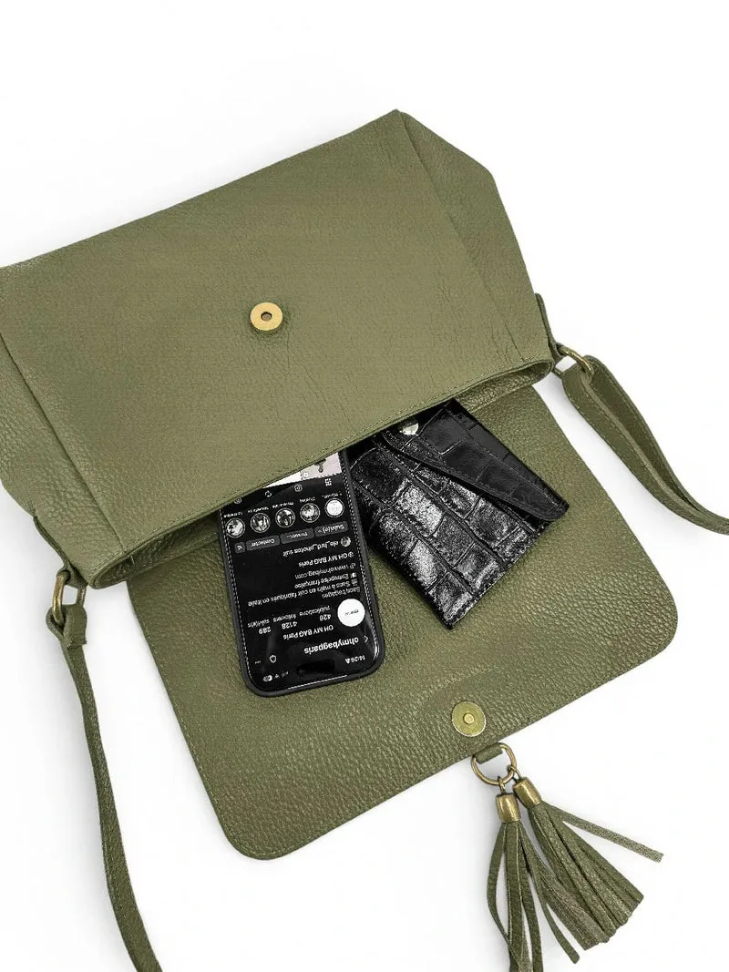 Sac bandoulière en cuir grainé SAIGON Kaki