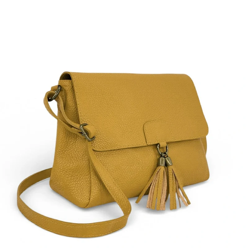 Sac bandoulière en cuir grainé SAIGON Jaune moutarde