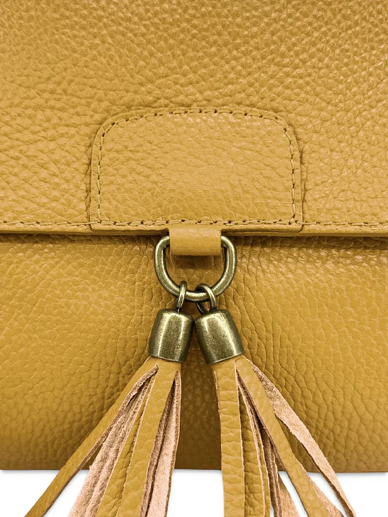 Sac bandoulière en cuir grainé SAIGON Jaune moutarde