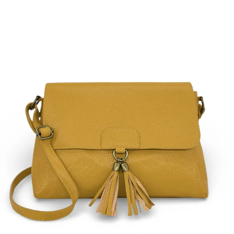 Sac bandoulière en cuir grainé SAIGON Jaune moutarde