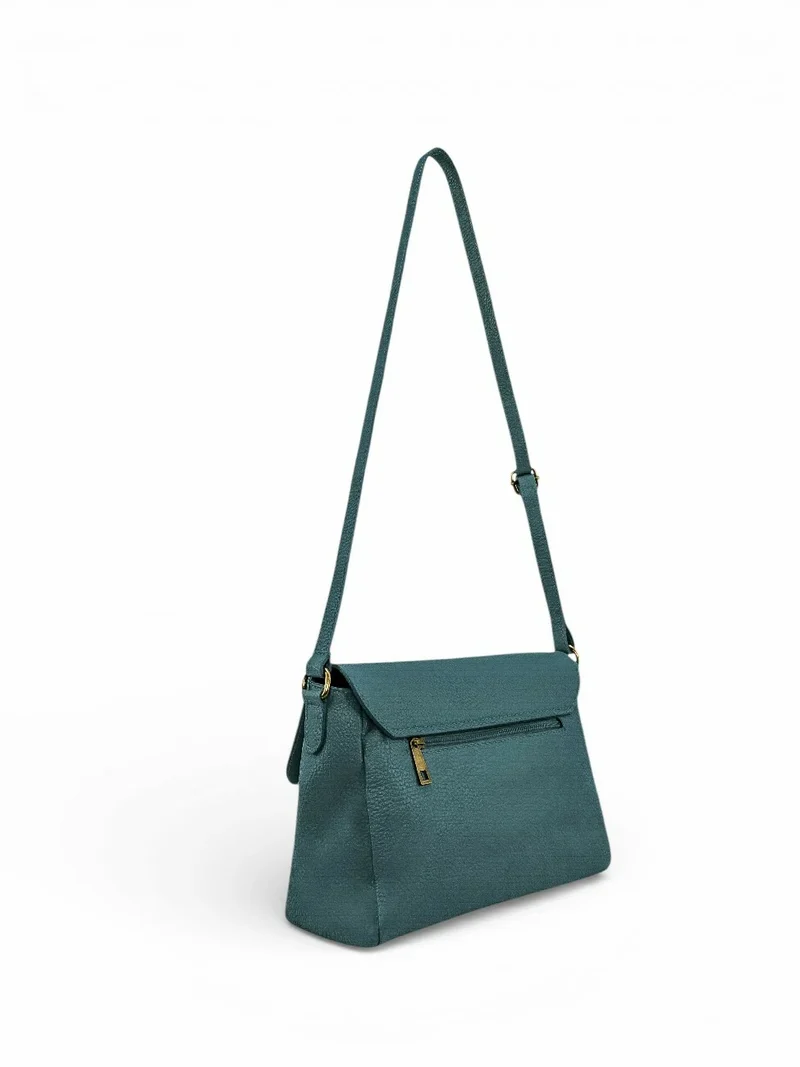 Sac bandoulière en cuir grainé SAIGON Bleu vert canard