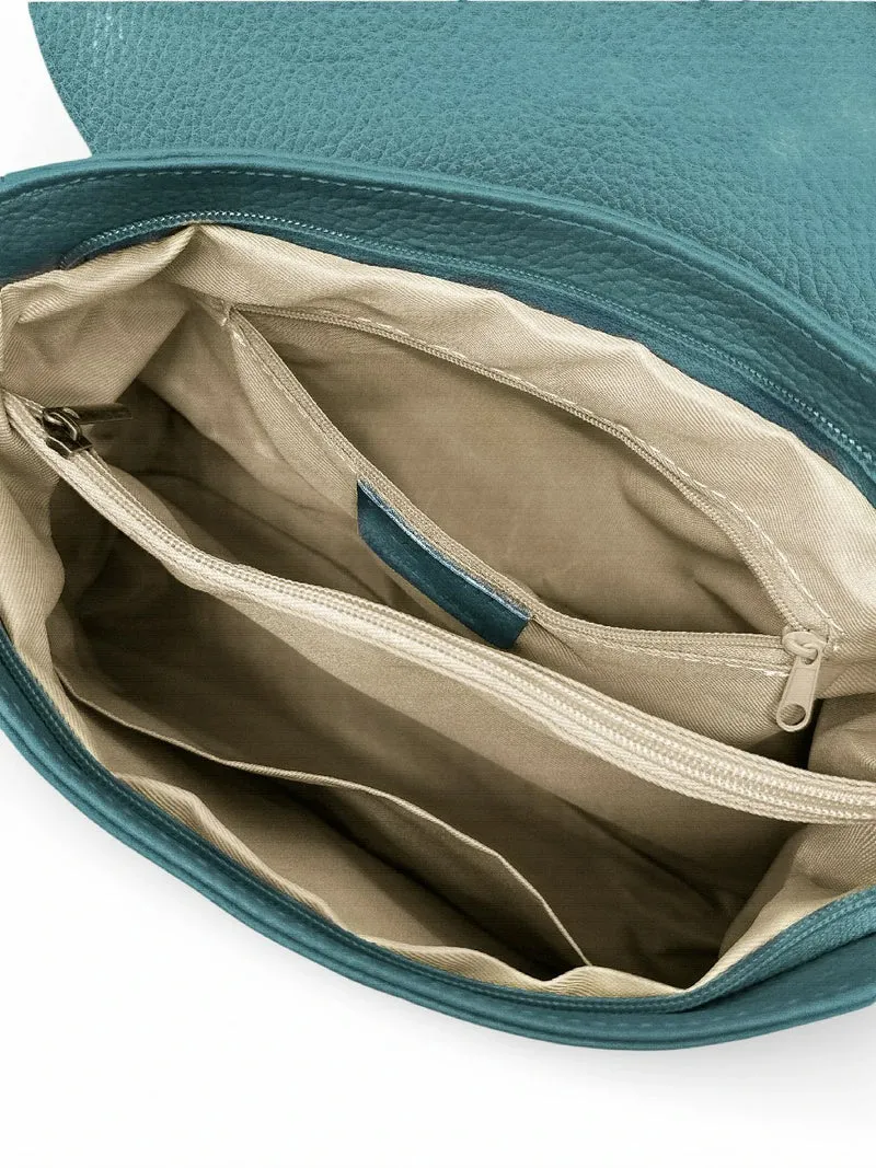 Sac bandoulière en cuir grainé SAIGON Bleu vert canard
