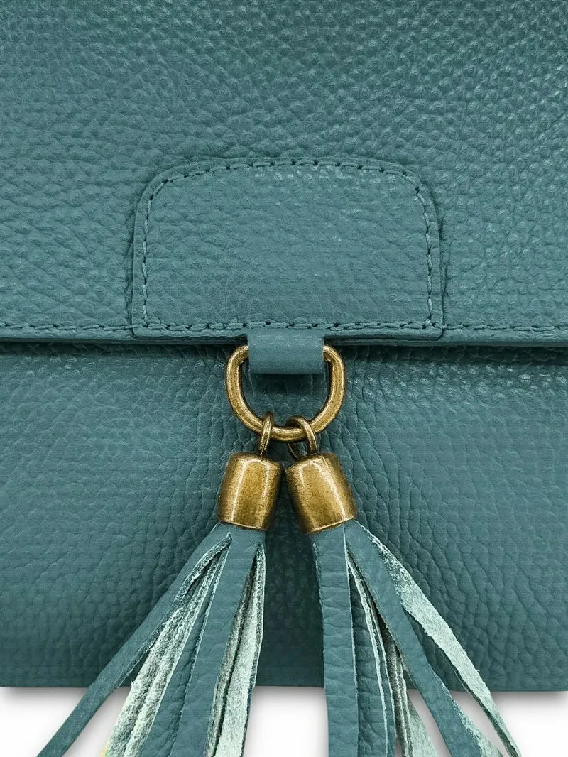 Sac bandoulière en cuir grainé SAIGON Bleu vert canard