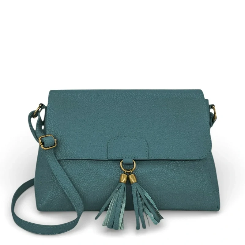 Sac bandoulière en cuir grainé SAIGON Bleu vert canard