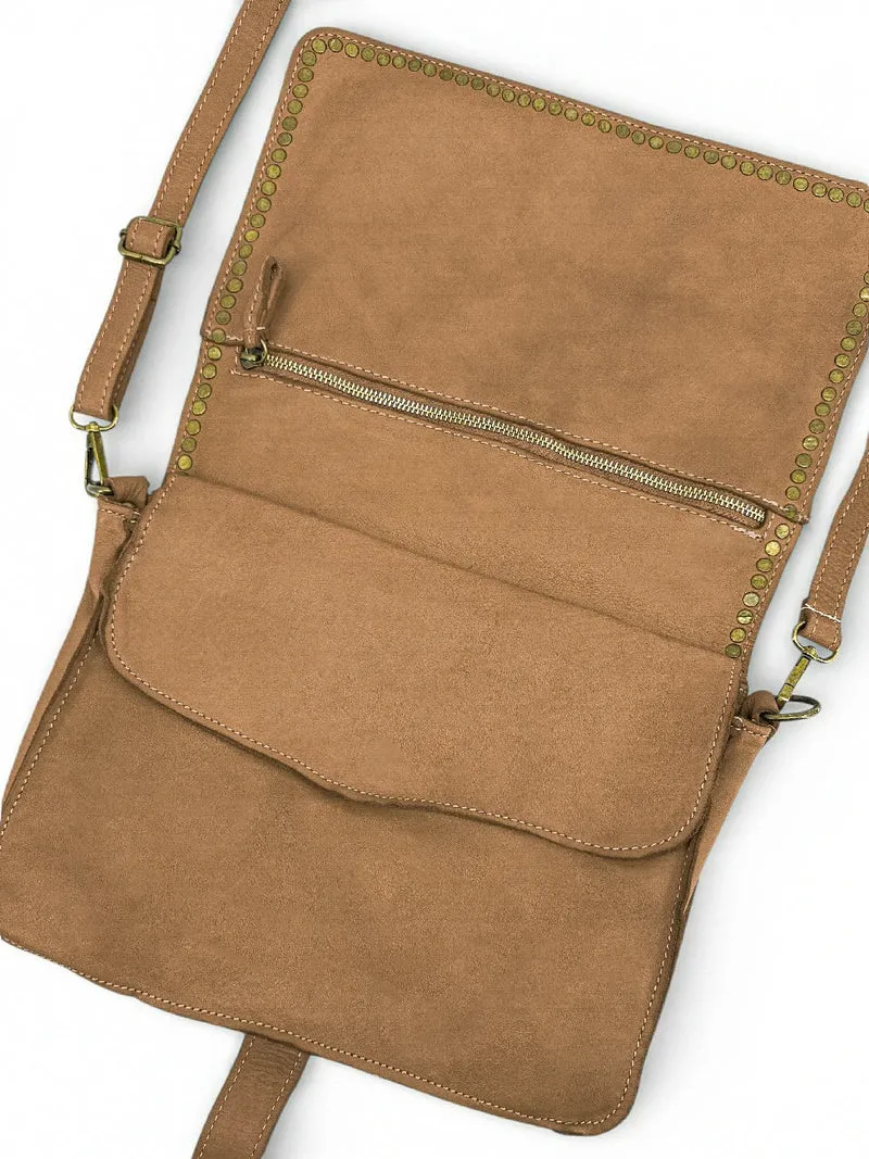 Sac besace en cuir vintage MISS K Taupe