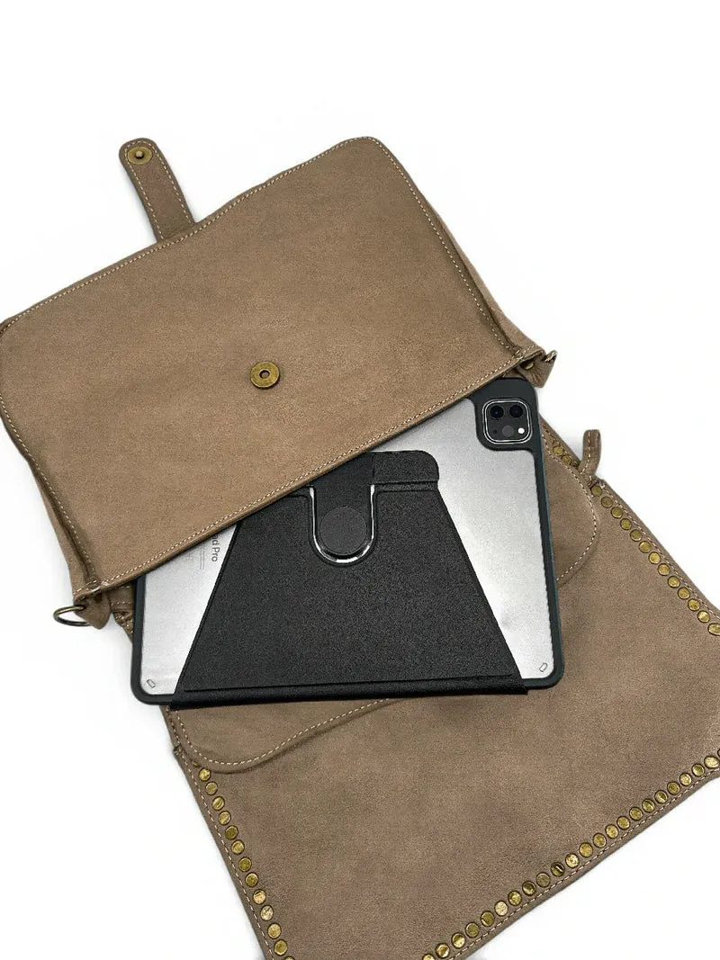 Sac besace en cuir vintage MISS K Taupe foncé
