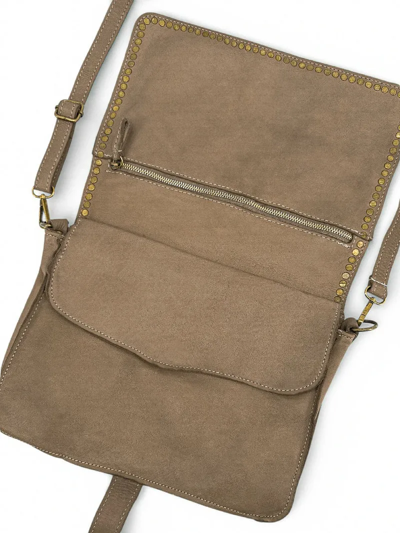 Sac besace en cuir vintage MISS K Taupe foncé