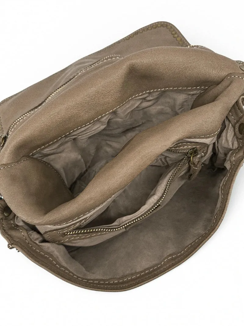 Sac besace en cuir vintage MISS K Taupe foncé