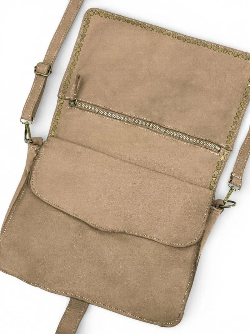 Sac besace en cuir vintage MISS K Taupe clair