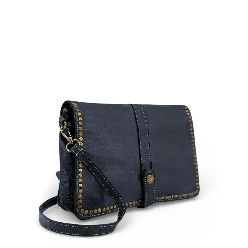 Sac besace en cuir vintage MISS K Bleu marine