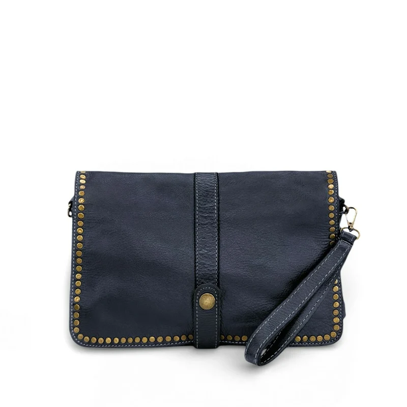 Sac besace en cuir vintage MISS K Bleu marine