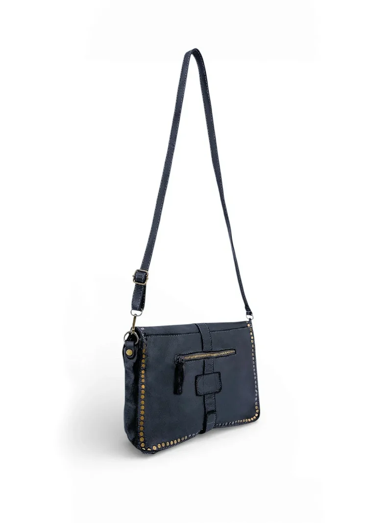 Sac besace en cuir vintage MISS K Bleu marine