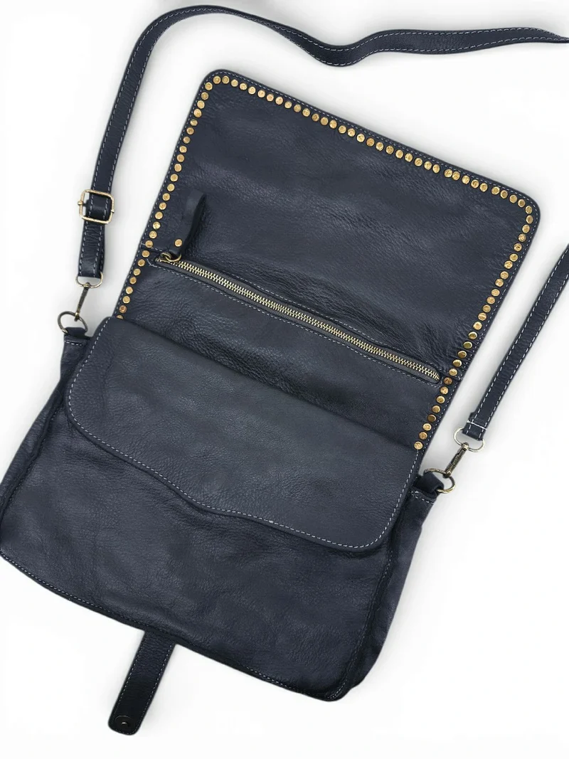 Sac besace en cuir vintage MISS K Bleu marine