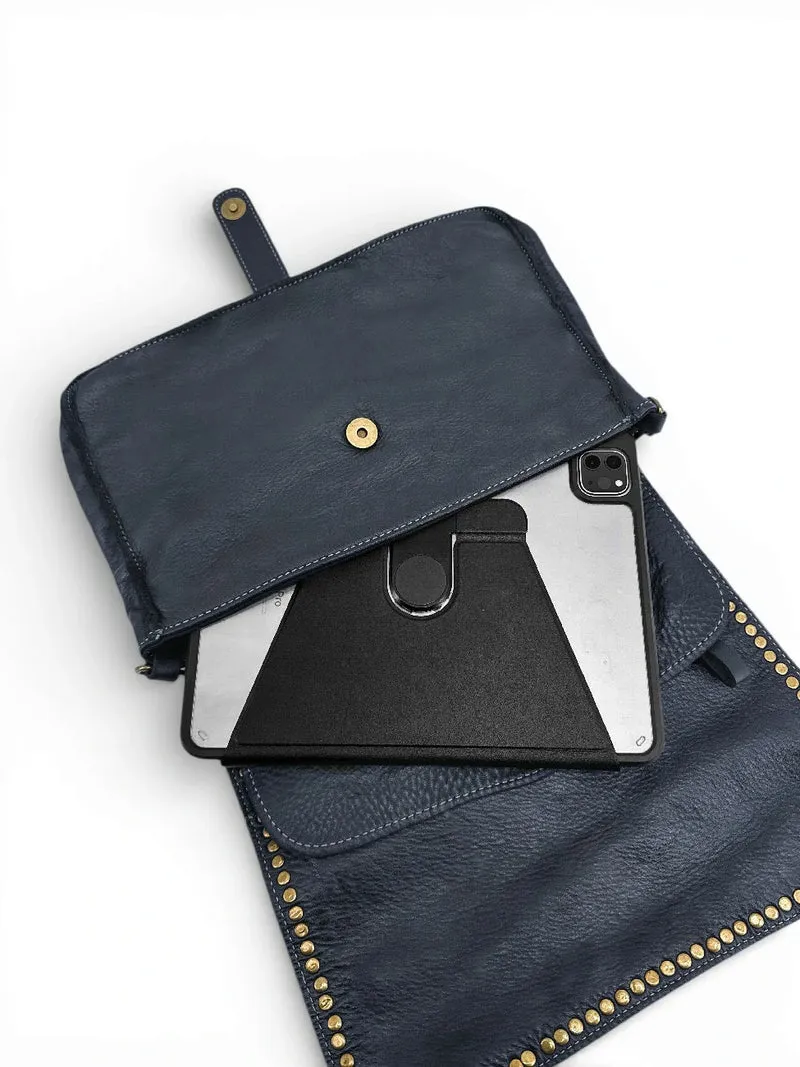 Sac besace en cuir vintage MISS K Bleu marine