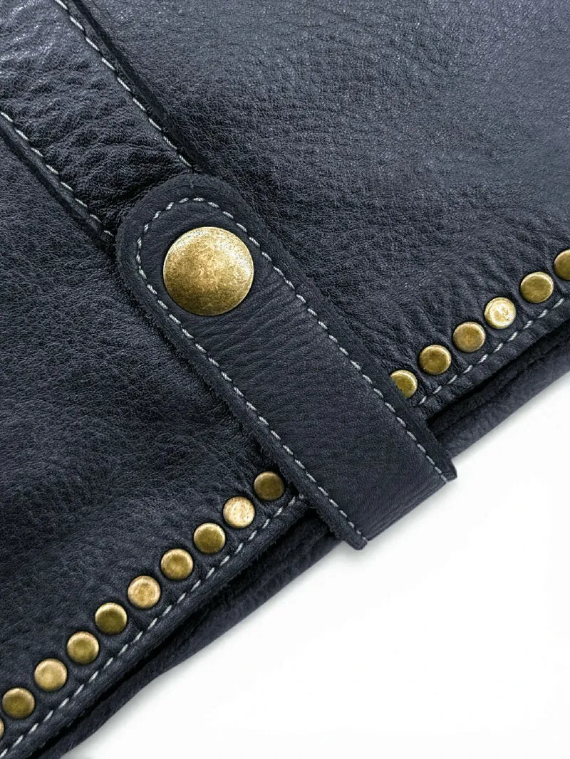Sac besace en cuir vintage MISS K Bleu marine