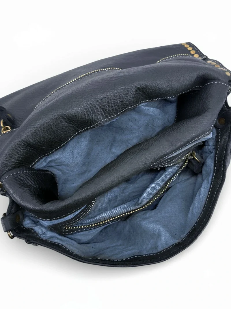 Sac besace en cuir vintage MISS K Bleu marine