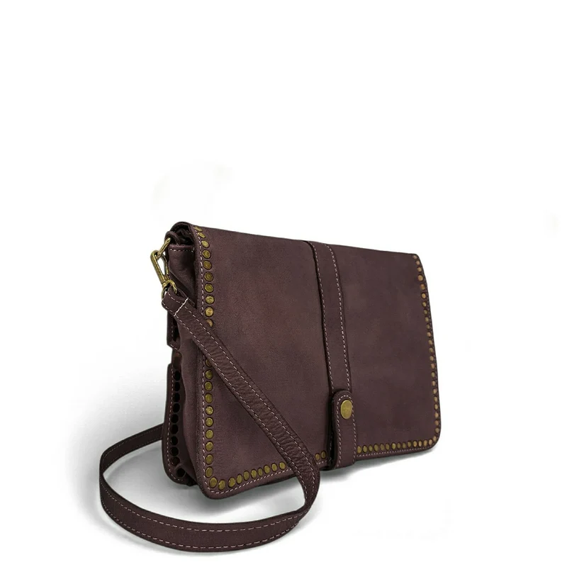Sac besace en cuir vintage MISS K Marron Chocolat