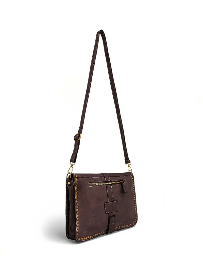 Sac besace en cuir vintage MISS K Marron Chocolat