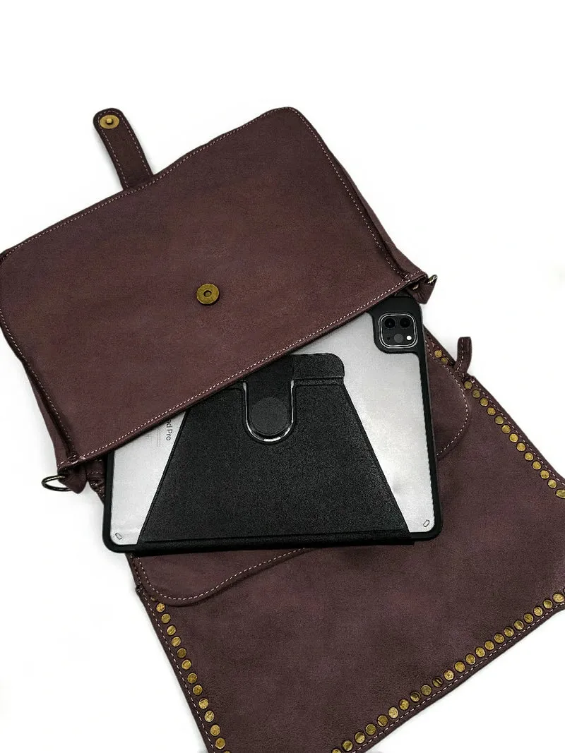 Sac besace en cuir vintage MISS K Marron Chocolat