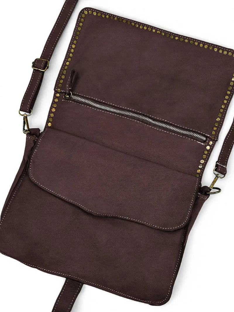 Sac besace en cuir vintage MISS K Marron Chocolat