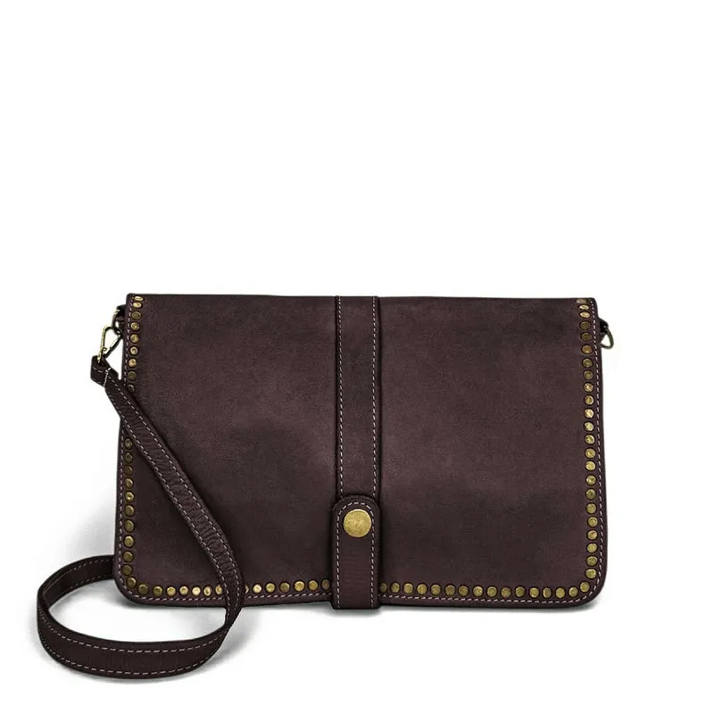 Sac besace en cuir vintage MISS K Marron Chocolat