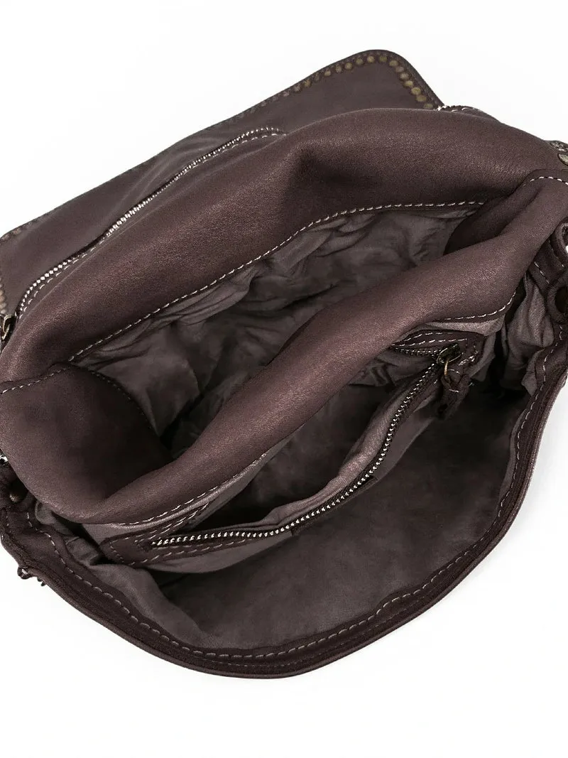 Sac besace en cuir vintage MISS K Marron Chocolat