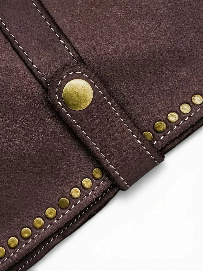Sac besace en cuir vintage MISS K Marron Chocolat