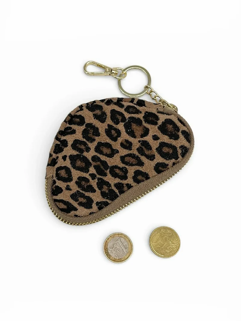 Porte-monnaie porte-clés en cuir à motifs SWEETIE Léopard
