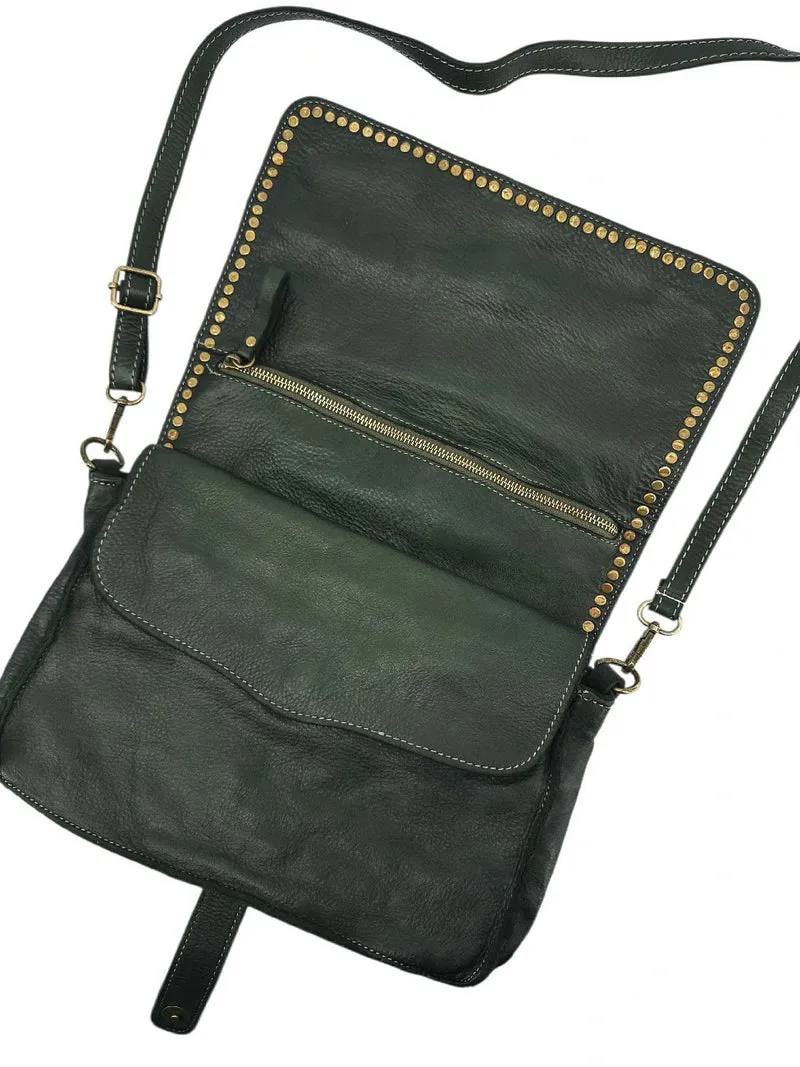 Sac besace en cuir vintage MISS K Vert forêt