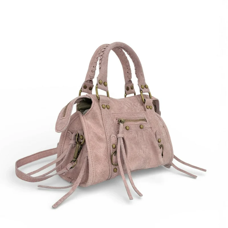 Mini-sac bowling en cuir mat brossé SANDSTORM MINI Rose pastel