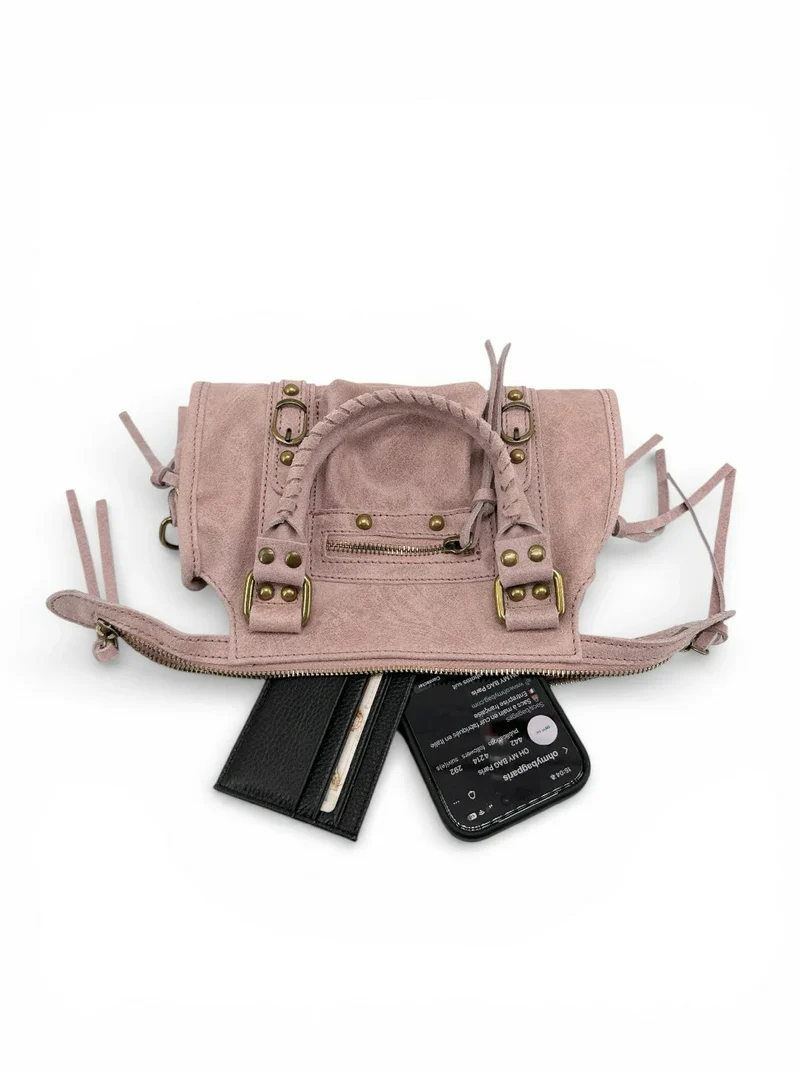 Mini-sac bowling en cuir mat brossé SANDSTORM MINI Rose pastel