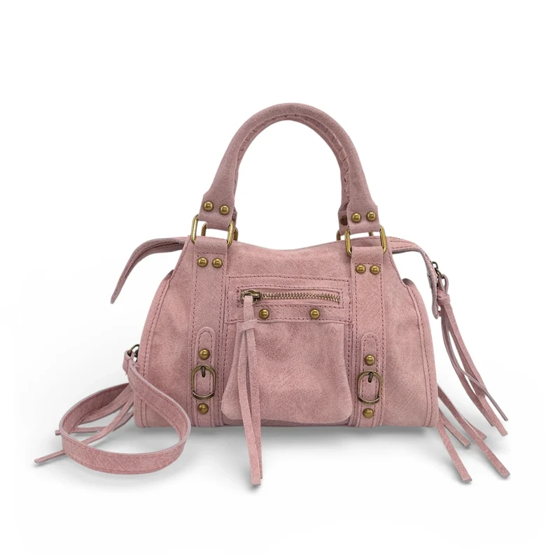 Mini-sac bowling en cuir mat brossé SANDSTORM MINI Rose pastel